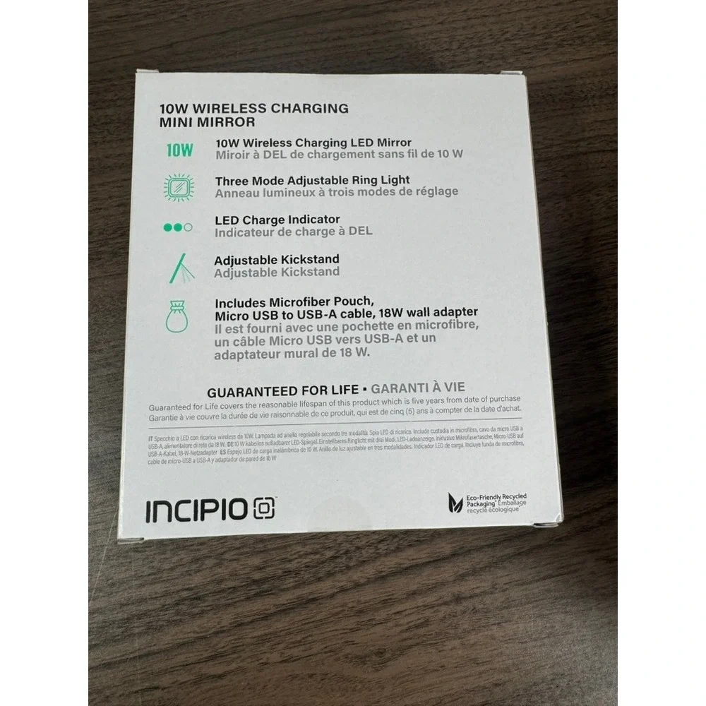 Incipio 10W Wireless Charging Mini Mirror 2-Pack LED‎ Ring Light Adjustable